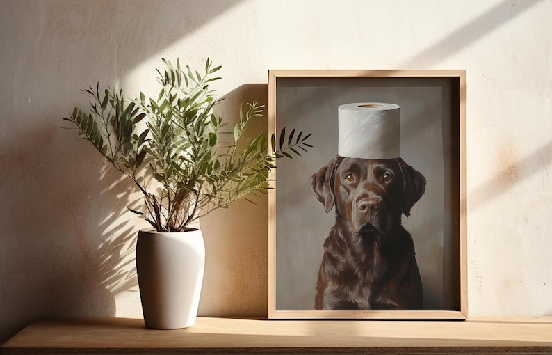 Funny Toilet Poster | Toilet Humor Art | Dog Toilet Portrait | Chocolate Lab Gift | Vintage Labrador Print image 4