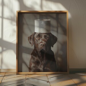 Funny Toilet Poster | Toilet Humor Art | Dog Toilet Portrait | Chocolate Lab Gift | Vintage Labrador Print image 3