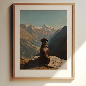 Vintage Chocolate Lab Art Print: Mountain View Poster | Chocolate Labrador Gift