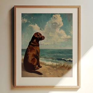 Vintage Chocolate Labrador Wall Art | Chocolate Lab Painting Home Decor
