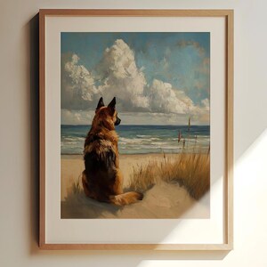 Ocean Lovers Gift | German Shepherd Print | Beach Dog Gift | Beach House Cottage | Beach Dog Print