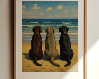 Mejores amigos para perros / Perros al aire libre / Regalo para amantes del labrador / Impresión vintage de labrador / Cabaña de playa / Impresión de perros de playa