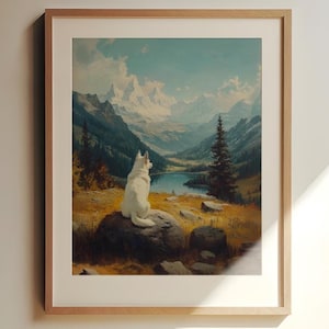 Vintage White Shepherd Home Decor | Art Print Poster | Mountain View