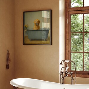 Dog in Bathtub Print | Restroom Wall Art | Farmhouse Bath Decor | Vintage Golden Retriever Print | Golden Retriever Mom image 3