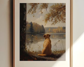 Vintage Labrador Print | Yellow Lab Lovers | Cottage Lake Decor | Lake Cabin Decor | Rustic Lake Decor | Lake Forest Print