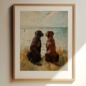 Vintage Chocolate Labradors Painting | Art Print Poster