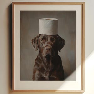 Funny Toilet Poster | Toilet Humor Art | Dog Toilet Portrait | Chocolate Lab Gift | Vintage Labrador Print image 1