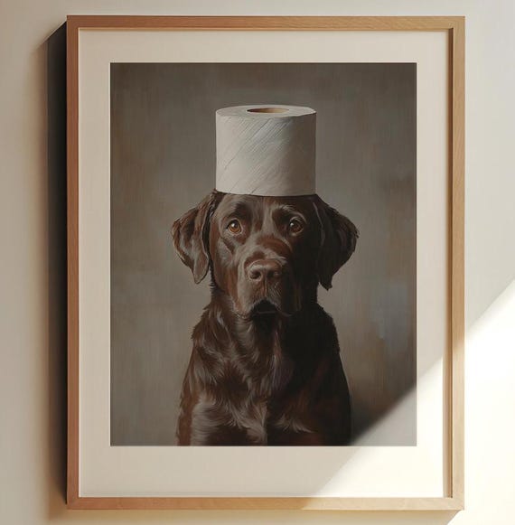 Funny Toilet Poster | Toilet Humor Art | Dog Toilet Portrait | Chocolate Lab Gift | Vintage Labrador Print