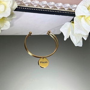 Custom Zodiac Sign Bangle, Personalized Zodiac Sign Name Bracelet Bangle, Engraved Bracelet, Zodiac Jewelry, Gift For Her, Gift for Girls