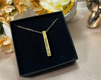 Gepersonaliseerde Bijbelvers Bar Ketting, Aangepaste Bijbelvers Gegraveerde Ketting, Aangepaste Naam Sieraden, Cadeau voor haar, Cadeau voor hem, Religieus cadeau