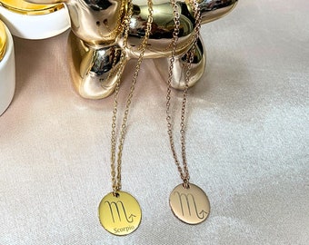 Collana personalizzata con segno zodiacale, acciaio inossidabile placcato oro 18k inciso