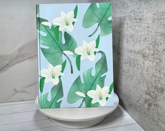 Diario con copertina rigida e motivo floreale tropicale, quaderno a righe