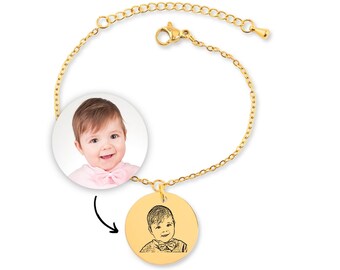 Braccialetto personalizzato con foto per bambini placcato in oro, gioielli con ritratto personalizzato