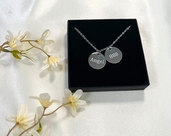 Collana con numero angelico personalizzato, gioielli con moneta incisa personalizzata