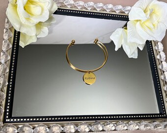 Bracciale rigido personalizzato con nome, gioielli con incisione personalizzata, regalo per lei