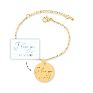 Bracelet manchette manuscrit en plaqué or 18 carats, bracelet jonc fait sur mesure en acier inoxydable, chaîne de bras élégante gravée d'un message, bijoux mot coeur