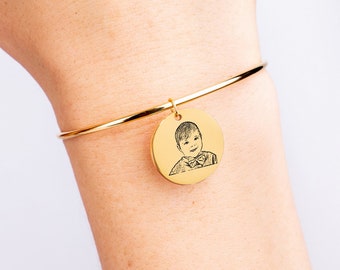 Bracciale personalizzato con ritratto di bambino, braccialetto con foto di bambino inciso personalizzato, bracciale con nome in acciaio inossidabile con immagine infantile, regalo per lei,