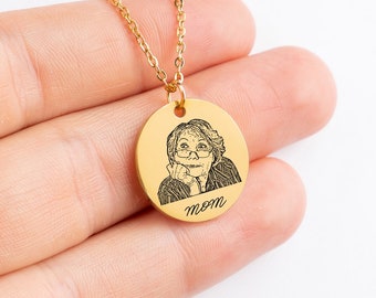 Collana con ciondolo con ritratto umano personalizzato, gioielli con ciondolo con messaggio con nome inciso in cerchio