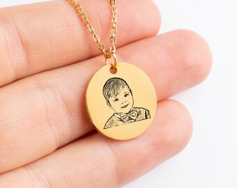 Collana con nome circolare per foto di bambino, collana con immagine personalizzata per messaggio di bambino inciso, gioielli con foto di ritratto di neonato, regalo per lei
