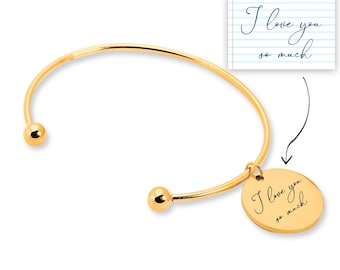 Brazalete chapado en oro de 18 quilates, brazalete grabado personalizado, mensaje escrito a mano