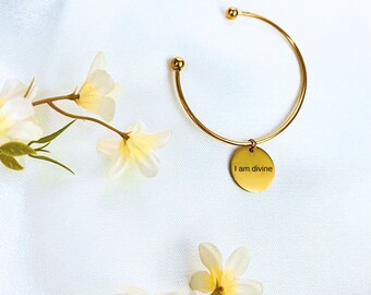 Bracciale rigido placcato oro 18 carati inciso, bracciale rigido personalizzato in acciaio inossidabile