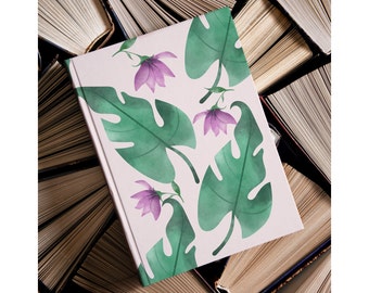 Diario con copertina rigida e foglie tropicali, quaderno a righe floreali