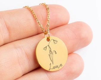 Braccialetto personalizzato con fiori di nascita, ciondolo floreale con nome inciso in oro 18k