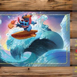 Lorcana Custom Make Your Own Playmat: Carefree Stitch Enchanted. Zoomed OUT Version. (Single/Double Sided/Stitched Mats!)