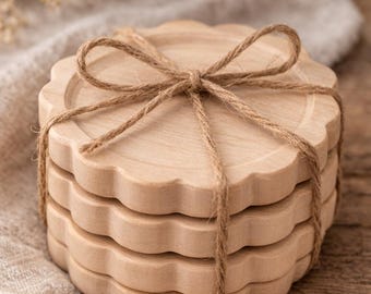 Sous-verres en bois festonnés Millie surdimensionnés (Ensemble de 4) • Décoration neutre organique en peuplier