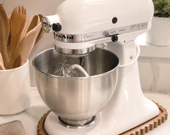 Millie KitchenAid Sliding Tray | Wood Slider for KitchenAid Classic 4.5 Quart Tilt Head | Scalloped Wood mixer tray | Kitchen Counter Helper