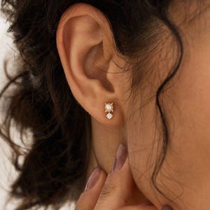Pendientes minimalistas de perlas, pendientes de perlas de agua dulce, pendientes de perlas con diamantes de circonita cúbica, pendientes de oro para uso diario, joyas de novia, regalo para mamá.
