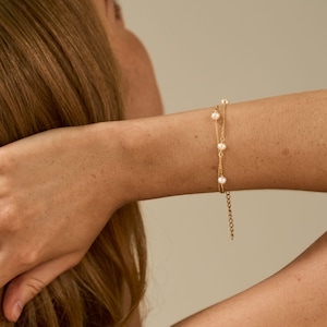 Natural Freshwater Pearl Bracelet, Dainty Double Layer Bracelet, Bridal Bracelet, Wedding Bracelet, Bridesmaid Gift,Mothers Day Gift for Her