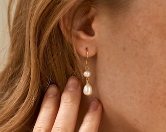 Natürliche Süßwasser Perle Tropfen Ohrringe, Hochzeit Ohrringe, Braut Ohrringe, Perlen Schmuck, Brautjungfer Geschenk, Geschenk für Sie, Muttertagsgeschenk