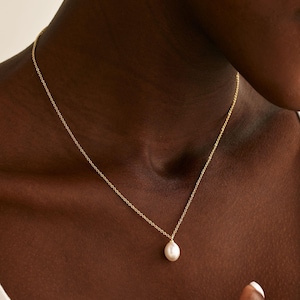 Freshwater Pearl Drop Necklace, Single Pearl Necklace, Minimalist Pearl Necklace, Wedding Necklace for Bride, Bridesmaid Gift, Gift for Her