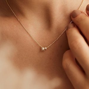 Dainty Pearl Necklace with CZ Diamond, Minimalist 14K Gold Plated Necklace, Wedding Necklace, Bridesmaid Gift, Mothers Day Gift for Her