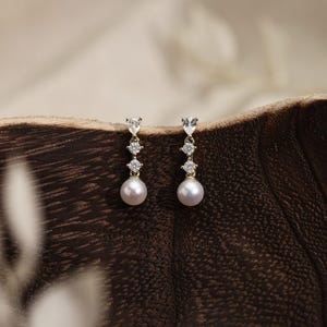 Minimalist Pearl Stud Earrings, Freshwater Pearl Earrings, Wedding CZ Diamond Pearl Earrings, Daily Earrings, Bridal Jewellery, Gift for Her