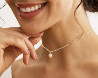 Dainty Freshwater Pearl Drop Necklace, Single Pearl Necklace, Gold Pearl Necklace, Wedding Jewelry, Bridesmaid Gift, Mothers Day Gift