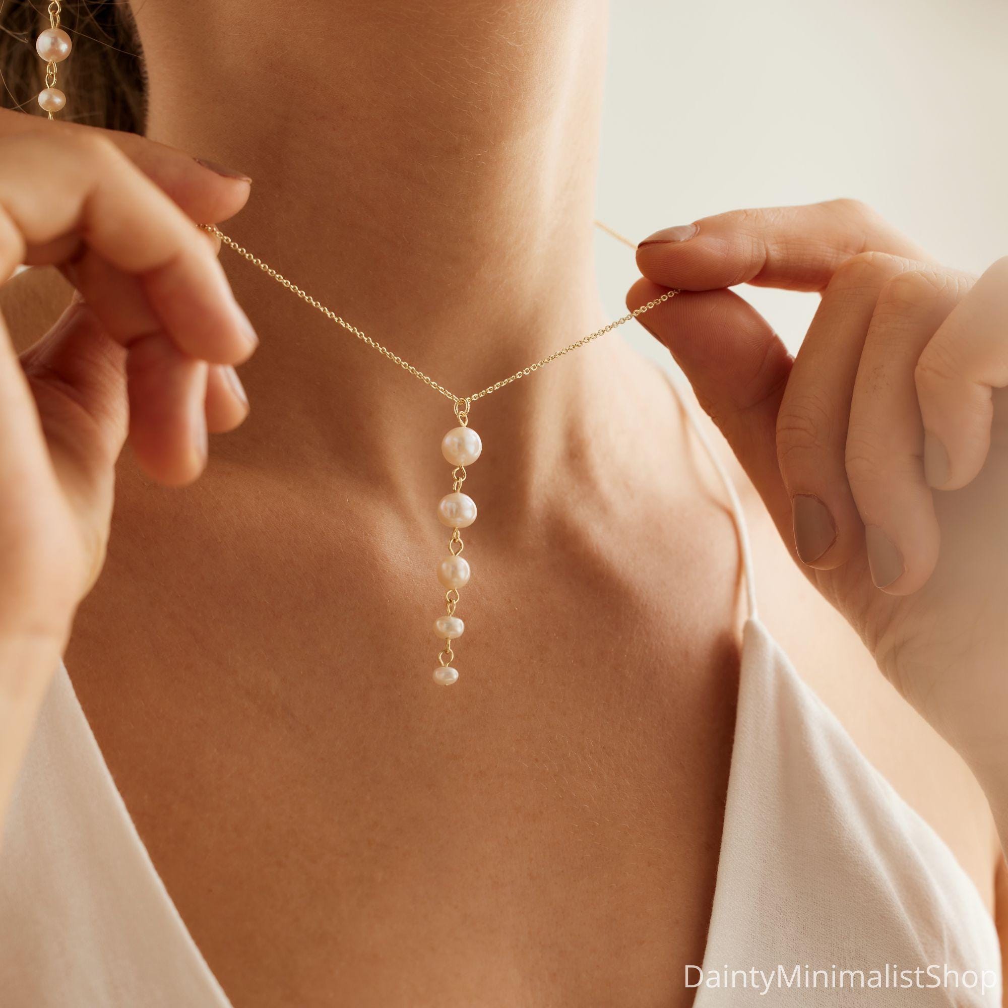 Collana Con Perla Dorata A Goccia Per Donna - Placcata Oro 14K, Semplice E Chic, Gioiello Ipoallergenico