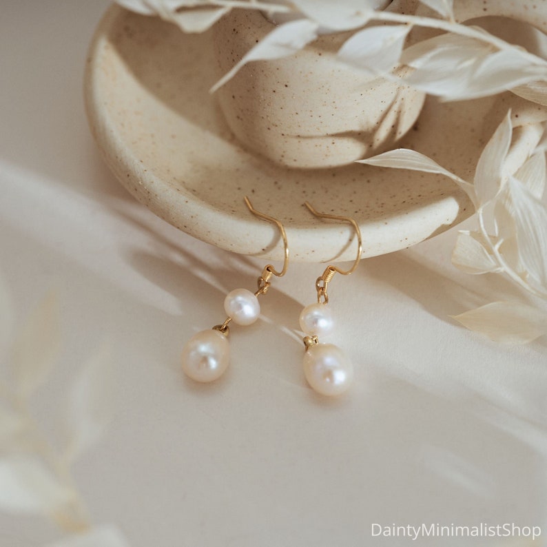 Natural Freshwater Pearl Drop Earrings, Wedding Earrings, Bridal Earrings, Pearl Jewellery, Bridesmaid Gift, Gift for Her, Mothers Day Gift image 6