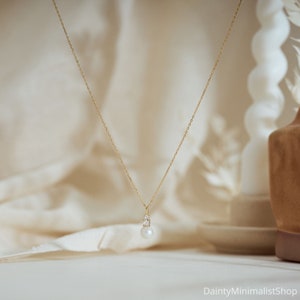 Collier de perles en argent sterling 925 avec diamant, collier minimaliste, collier de mariée, collier de mariage, cadeau de demoiselle d'honneur, cadeau de fête des mères image 9