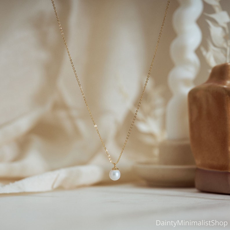 Collier de perles unique délicat, collier de mariée, collier simple, collier minimaliste, collier de tous les jours, cadeau de demoiselle d'honneur, cadeau de fête des mères image 5