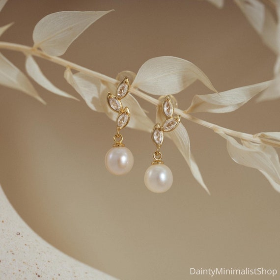 Freshwater Pearl Drop Earrings with CZ Diamond, Bridal Earrings, Wedding Earrings, Pearl Jewellery, Bridesmaid Gift, Mothers Day Gift