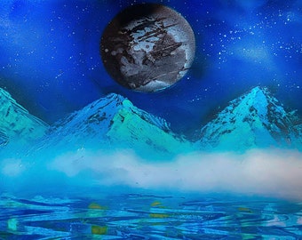 Planet above the mountains Spray Painting