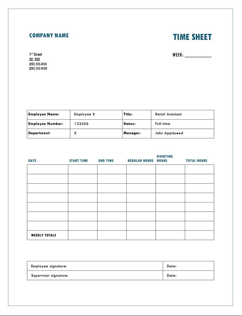 Employee Weekly Timesheet / Timekeeper Sheet / Timesheet Template ...