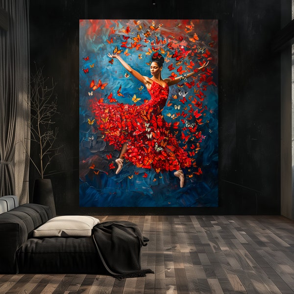 Dancing Poster Art Print Dancer Drawing Wall Picture Ballerina Canvas Butterflies Ballet Lovers - Living Room Home Decor - Digital