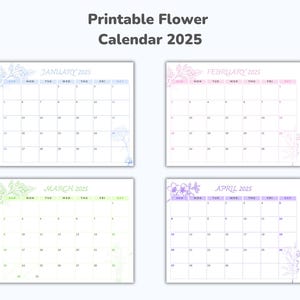 2025 Printable Flower Calendar | Birth Month Flower Digital Calendar | Aesthetic Minimalist Monthly Planner | Instant Download