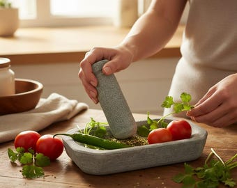 Granite Stone Mortar and Pestle 11 Inch | Heavy Natural Spice Grinder