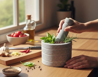 Handmade Stone Mortar and Pestle | Heavy Granite Spice Grinder | Kitchen Herb Crusher | Traditional Sil Batta | Home & Gift