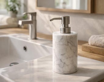 Handcrafted White Marble Soap Dispenser: Elegant Bathroom & Kitchen Decor