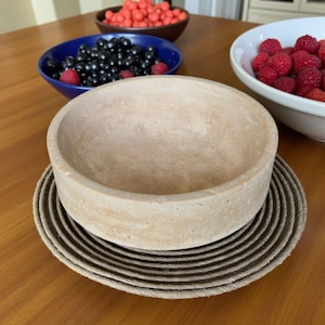 Handcrafted Travertine Stone Bowl: Rustic Modern Centerpiece, 8-Inch